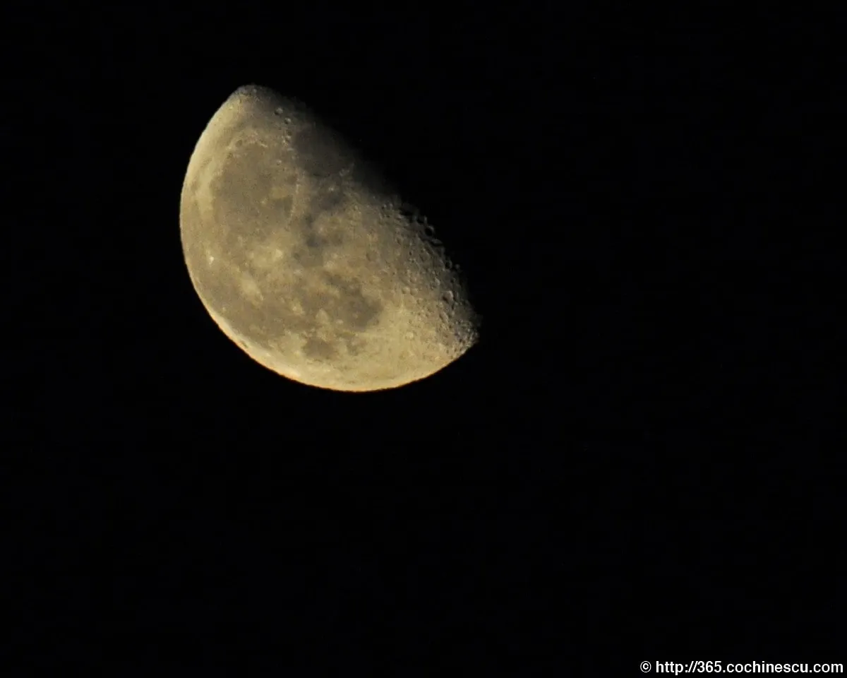 Luna in ultimul patrar este fotografiata pe cerul negru.