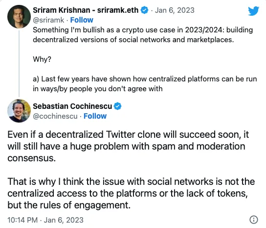 My Twitter post on decentralization